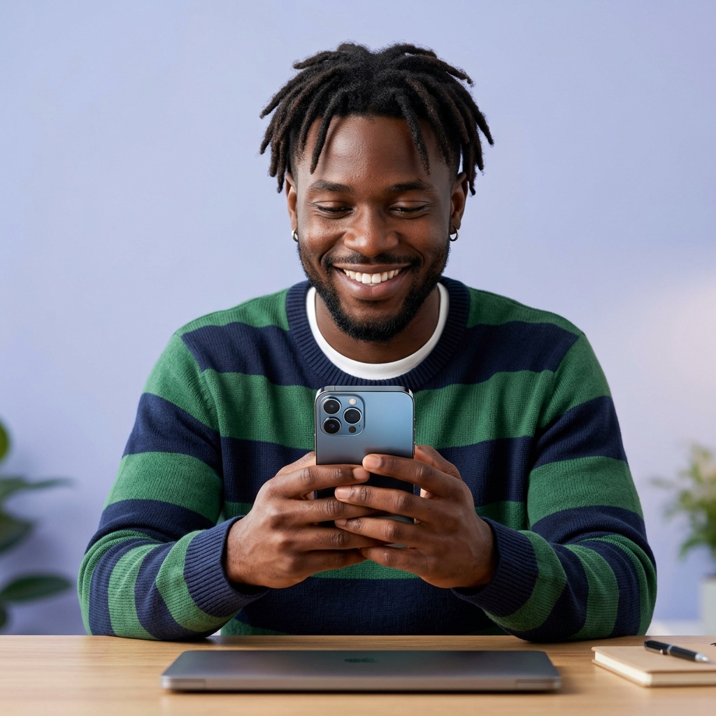 Student examining a mobile phone