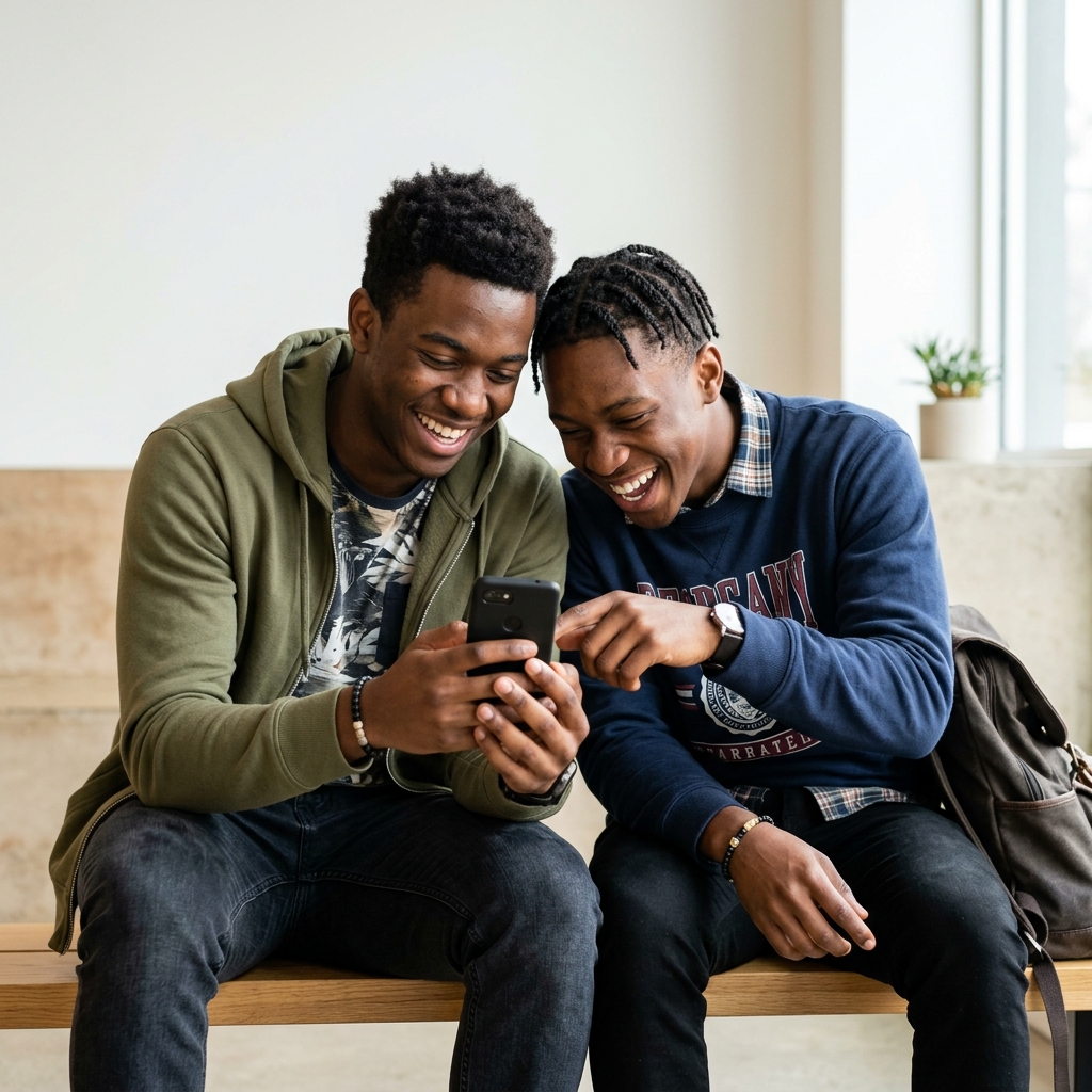 Students looking at a smartphone